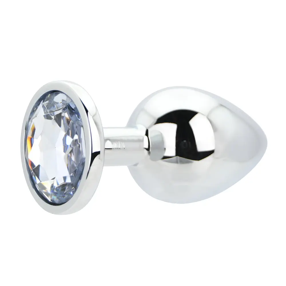 Toosh Silver Metal Butt Plug Large Clear Stone - Image 3