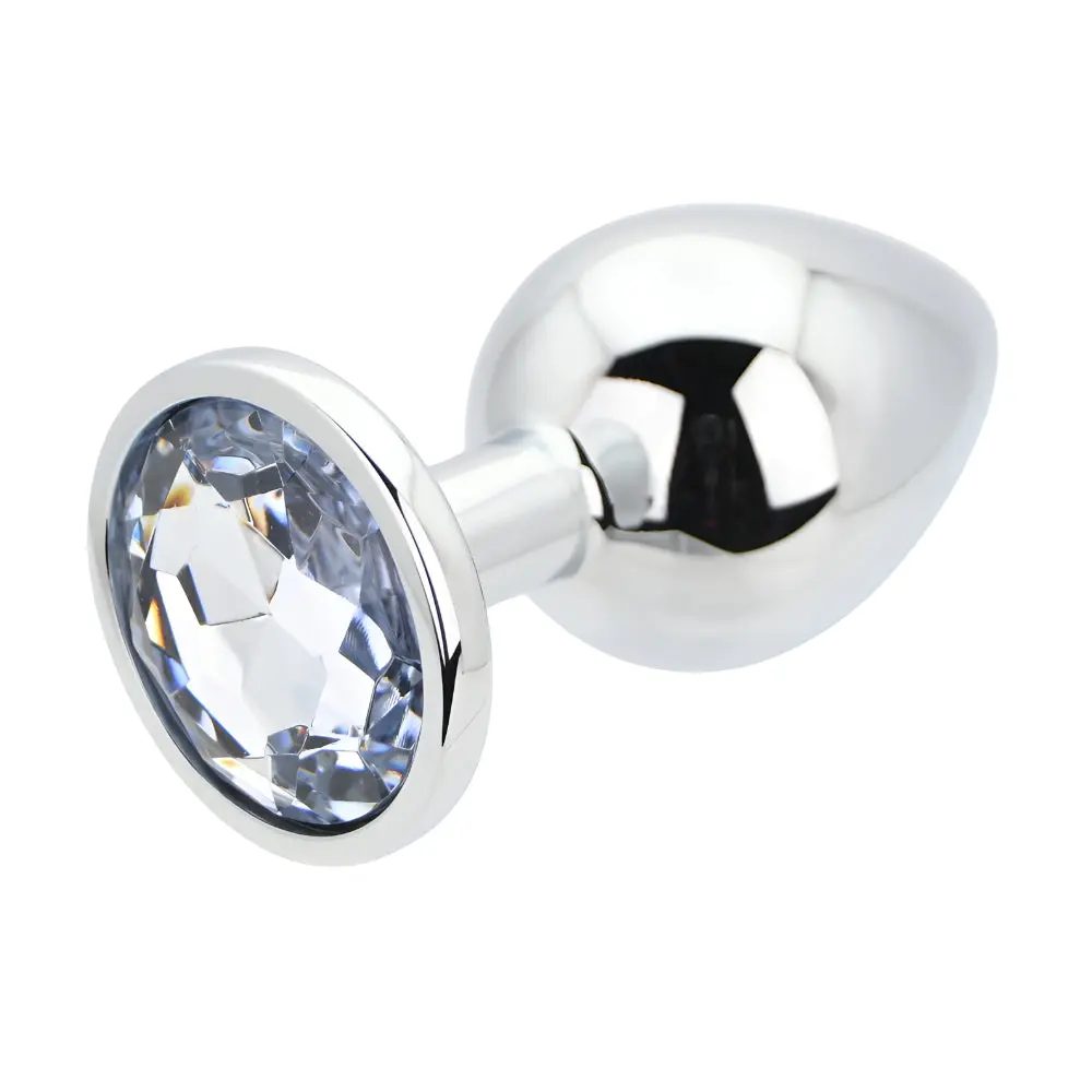 Toosh Silver Metal Butt Plug Large Clear Stone - Image 4