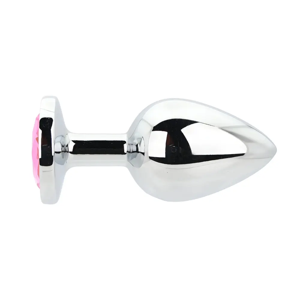 Toosh Silver Metal Butt Plug Large Pink Stone - Image 2