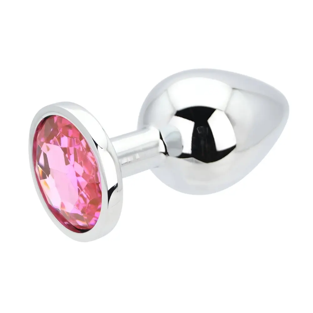 Toosh Silver Metal Butt Plug Large Pink Stone - Image 4