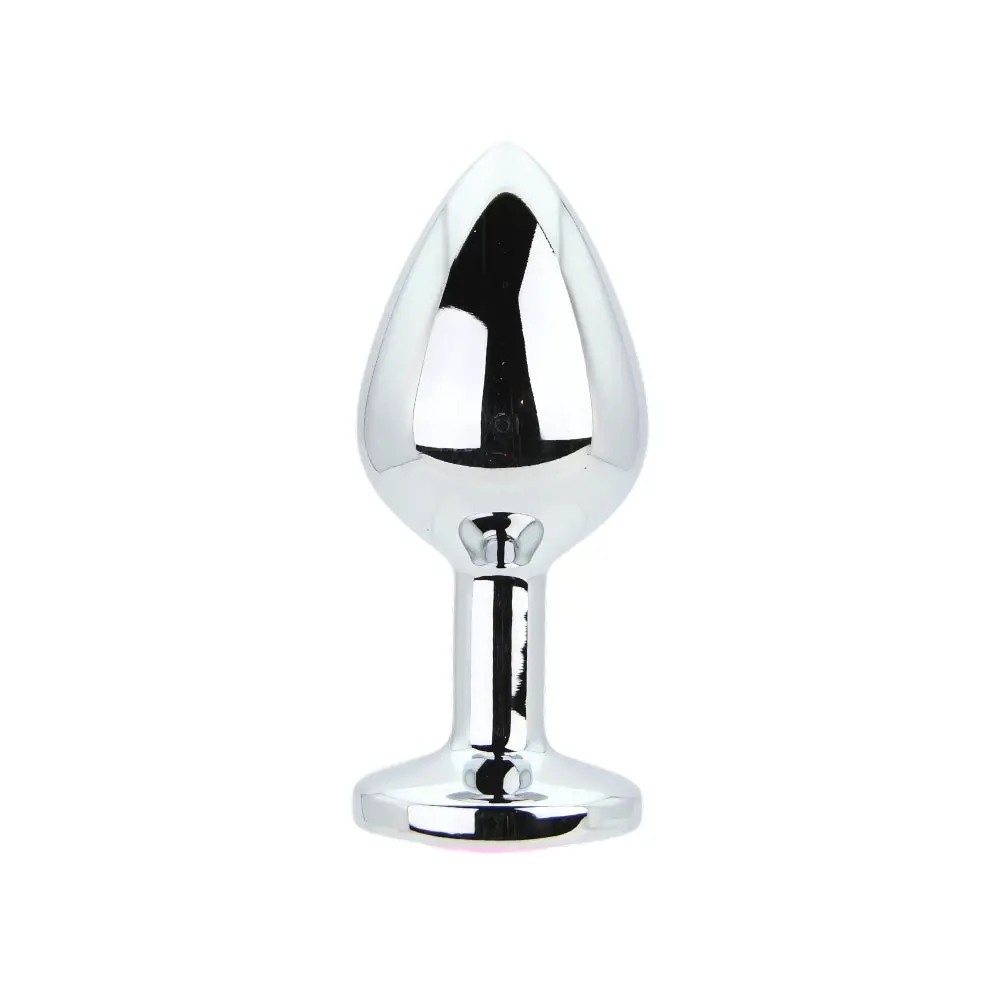 Toosh Silver Metal Butt Plug Medium Pink Stone