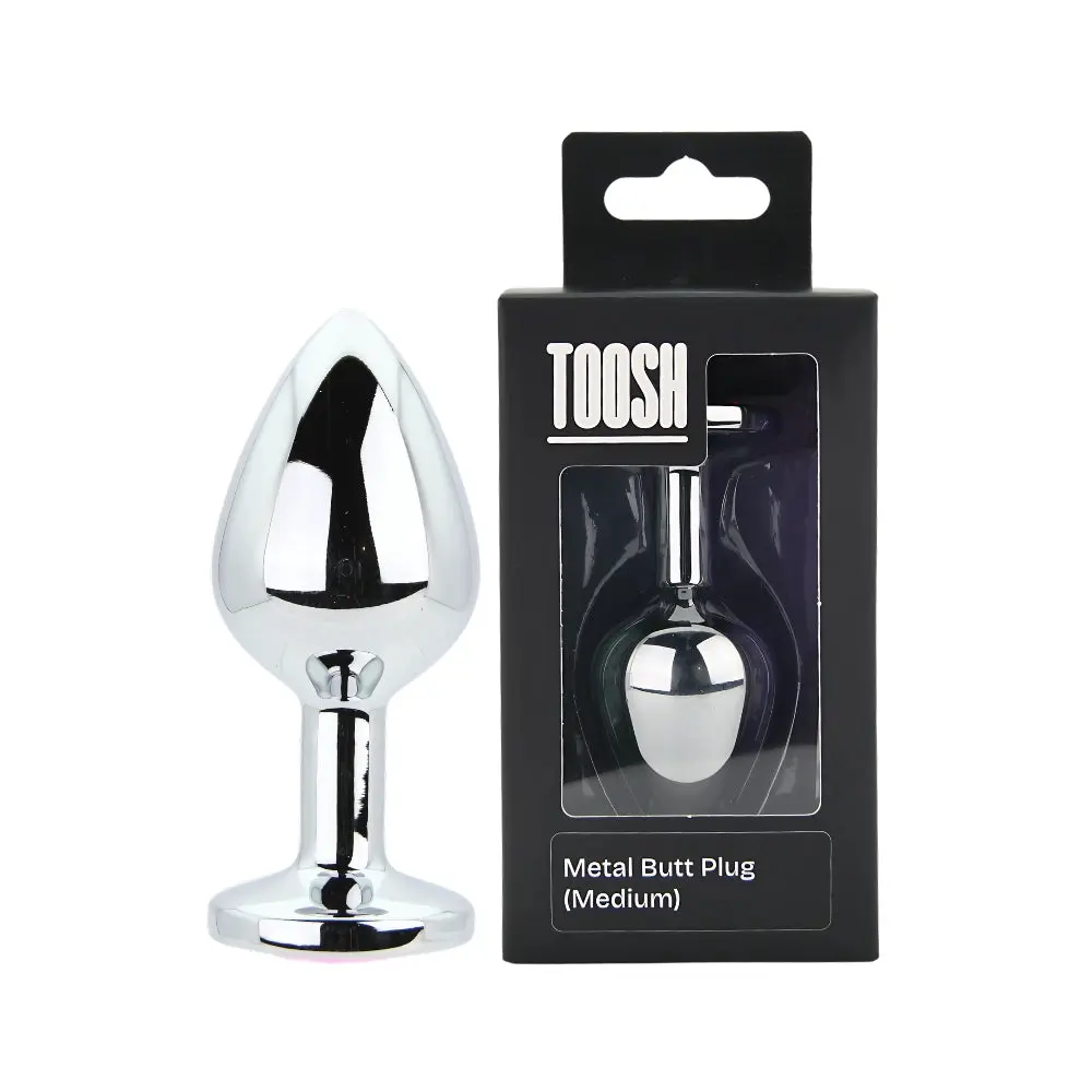 Toosh Silver Metal Butt Plug Medium Pink Stone - Image 11