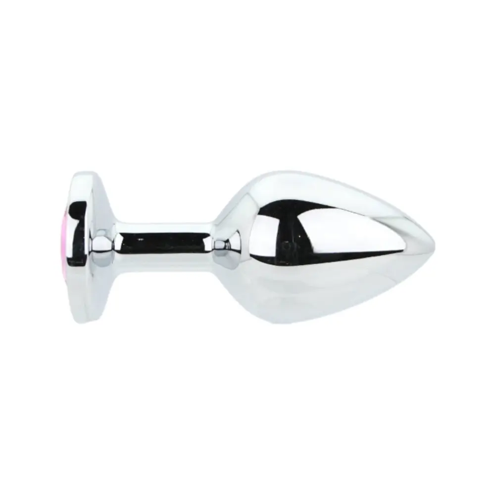 Toosh Silver Metal Butt Plug Medium Pink Stone - Image 2