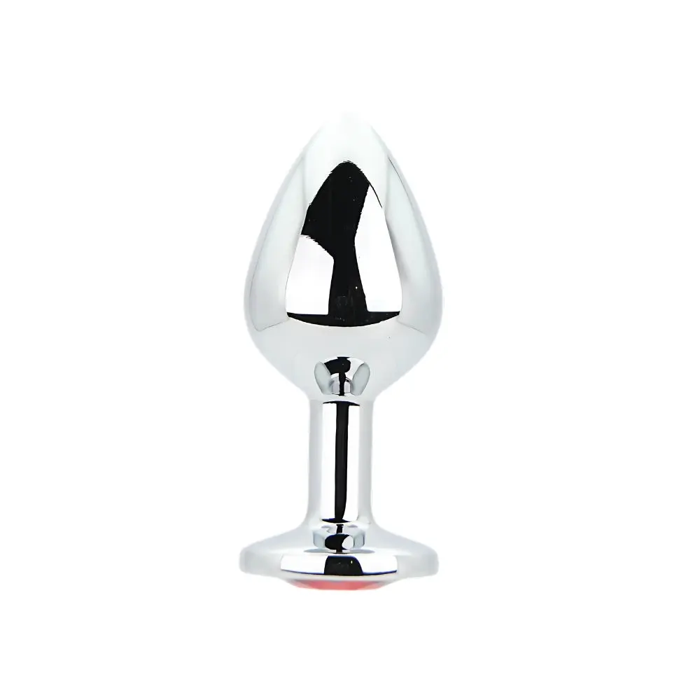 Toosh Silver Metal Butt Plug Medium Red Stone