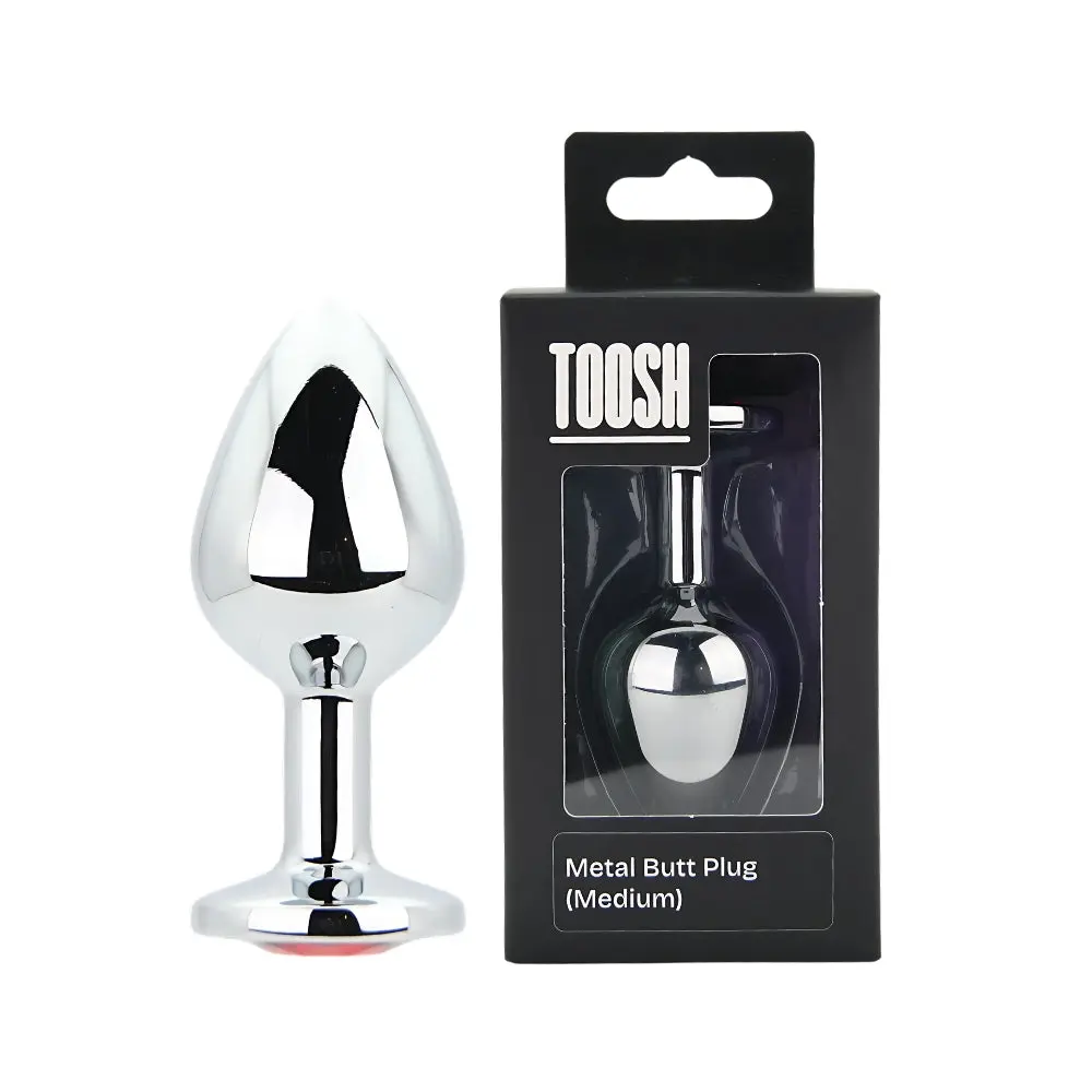 Toosh Silver Metal Butt Plug Medium Red Stone - Image 11