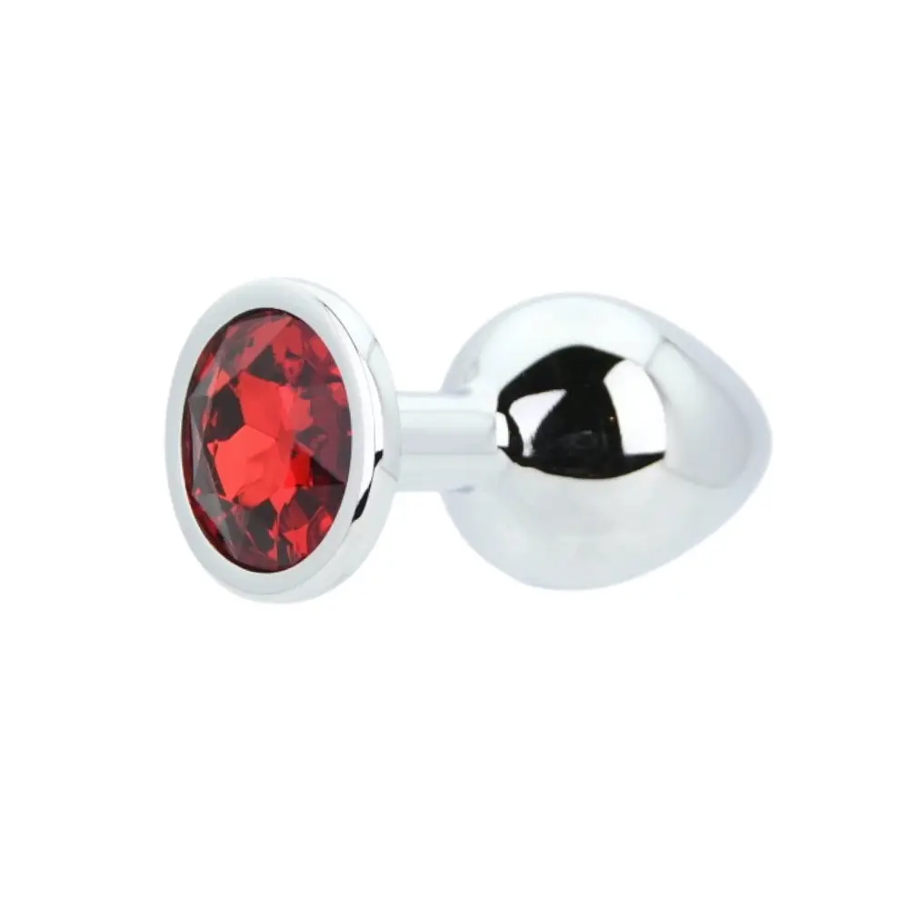 Toosh Silver Metal Butt Plug Medium Red Stone - Image 2