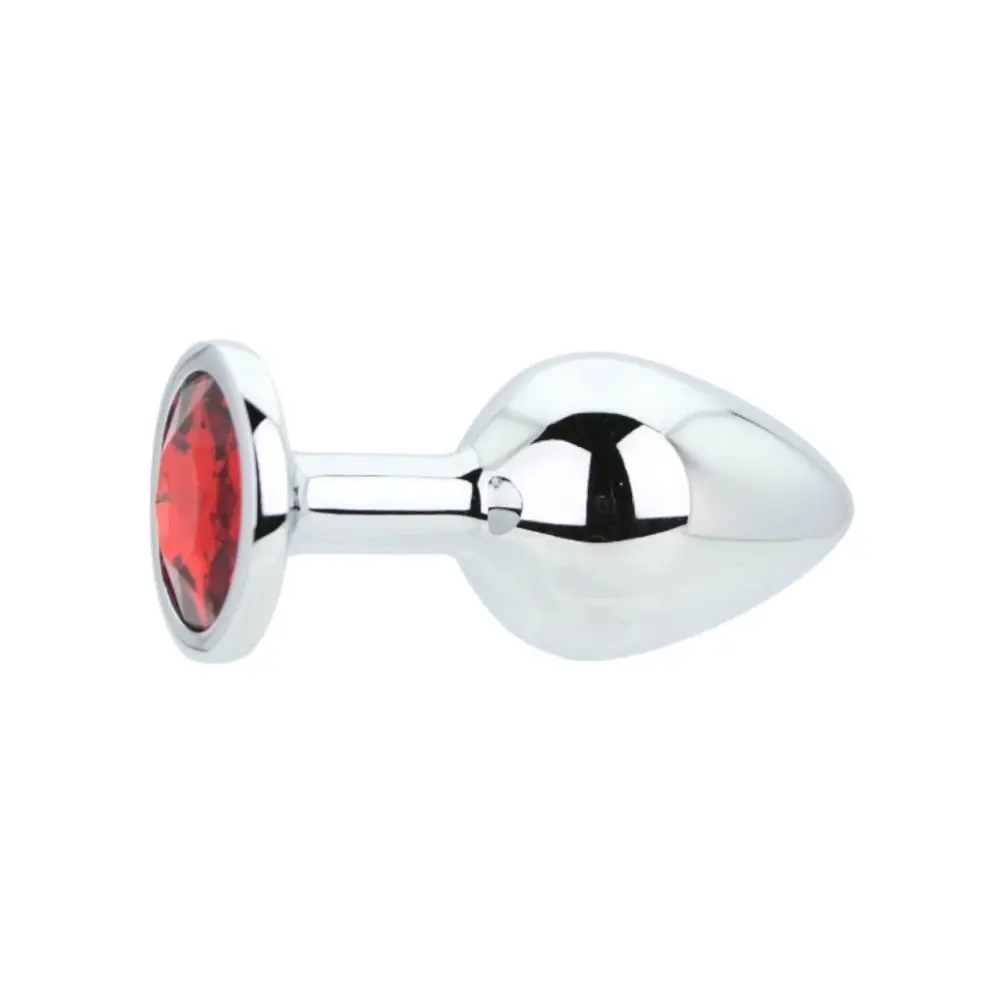 Toosh Silver Metal Butt Plug Medium Red Stone - Image 4