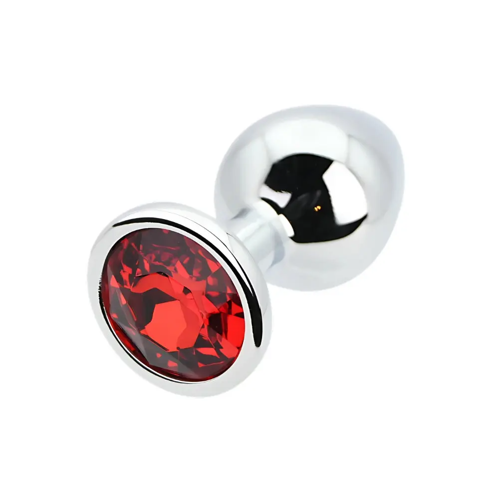 Toosh Silver Metal Butt Plug Medium Red Stone - Image 5