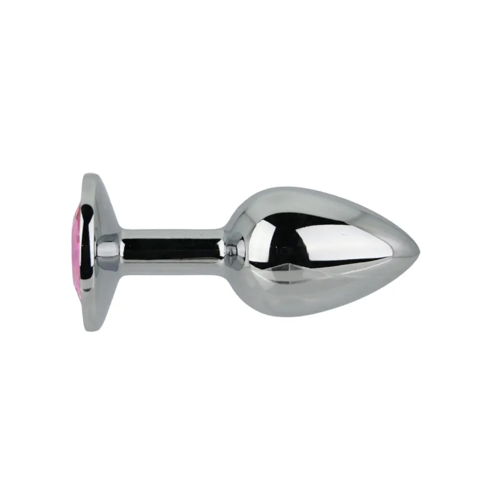 Toosh Silver Metal Butt Plug Small Pink Stone - Image 2
