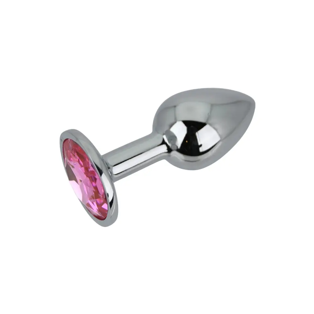 Toosh Silver Metal Butt Plug Small Pink Stone - Image 4