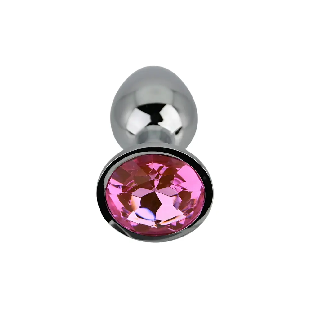 Toosh Silver Metal Butt Plug Small Pink Stone - Image 5