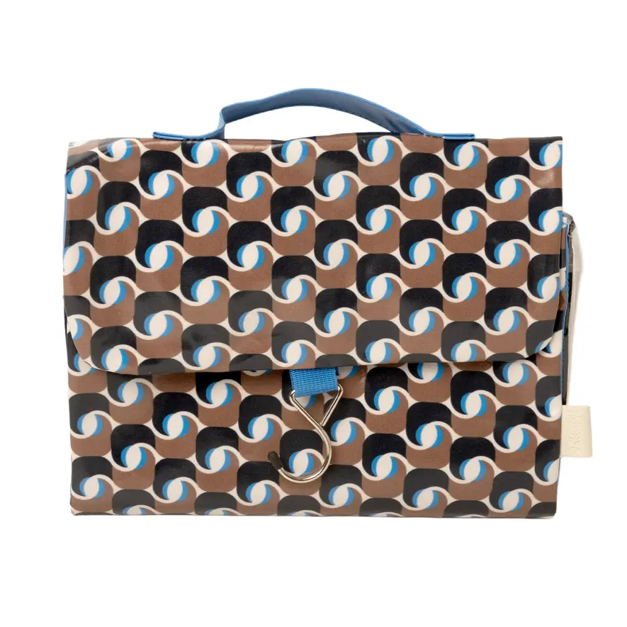 Victoria Green Threefold Hanging Wash Bag - Geometra Azure